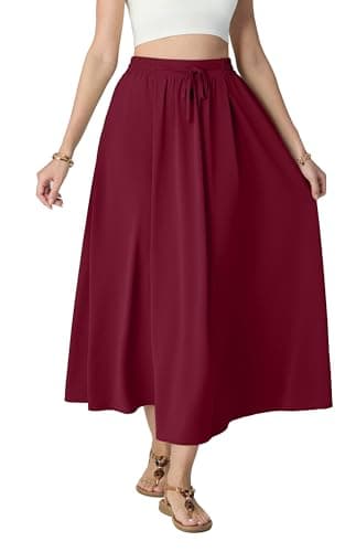 HiMONE Womens Satin Skirts 2026 Summer Fashion Silk Flowy High Waisted Maxi Long Pencil Skirt for Work Office Spring Light Wine M - Image 1