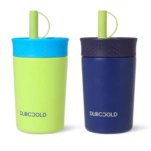 DLOCCOLD 12 oz Insulated Stainless Steel Straw Tumbler, Reusable Sippy Cup With Leak-Proof Spill Resistant Flexible Straw Lid, Cups, Easy to Clean, Water Bottle, Great for Travel, Home (2 Pack) - Image 1