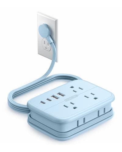 NTONPOWER Travel Power Strip, 6 Outlets 4 USB Ports(2 USB C), 4ft Extension Cord Wrapped Around Small Power Strip, Compact for Travel, Hotel, Cruise Approved, Blue - Image 1