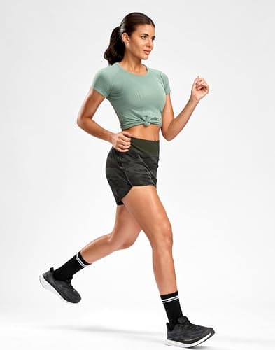 G Gradual Women's Running Shorts with Mesh Liner 3" Workout Athletic Shorts for Women with Phone Pockets(Green Camo,X-Large) - Thumbnail 6