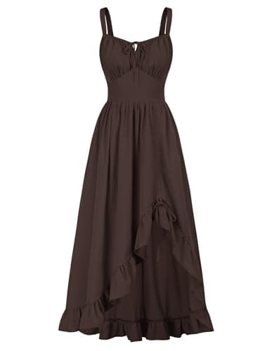 Scarlet Darkness Renaissance Dress Women Summer Corset Dress Flowy Sleeveless Milkmaid Vacation Sundress with Pockets Dark Brown XXL - Image 1