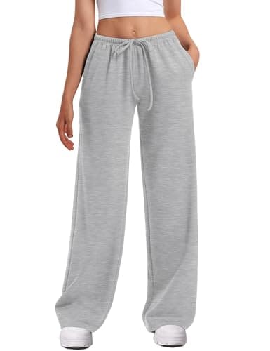 HeSaYep Women's Wide Leg Sweatpants Straight Leg Lowrise Sweat Pants Drawstring Elastic Low Waist Pants with Pockets, Grey M - Image 1