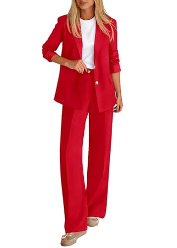 KIRUNDO Womens Suits 2 Piece Set Business Casual Blazer Jacket Wide Leg Dress Pants Suits Professional Work Office Outfits(Red, Small) - Image 1