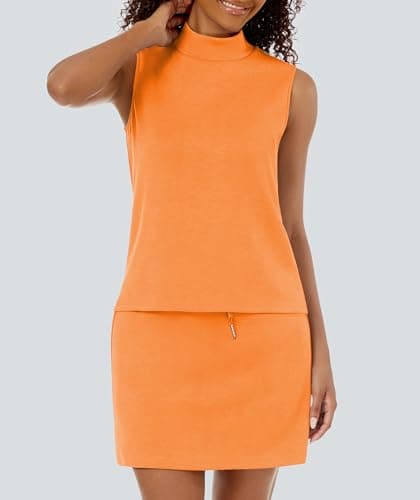 Casly Lamiit Women's Two Piece Skirt Set Tennis Outfits Short Skorts 2026 Spring Holiday Going Out Outfits Mock Neck Tank Top Business Casual Cruise Resort Wear Camellia L - Thumbnail 3