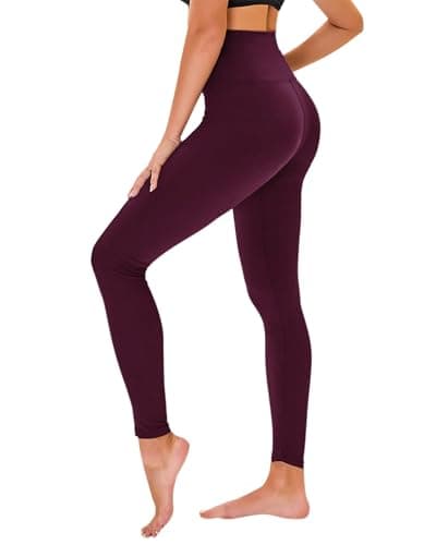 High Waisted Leggings for Women - No See Through Tummy Novelty Workout Yoga Pants with Pockets Reg & Plus A-Purple - Image 1