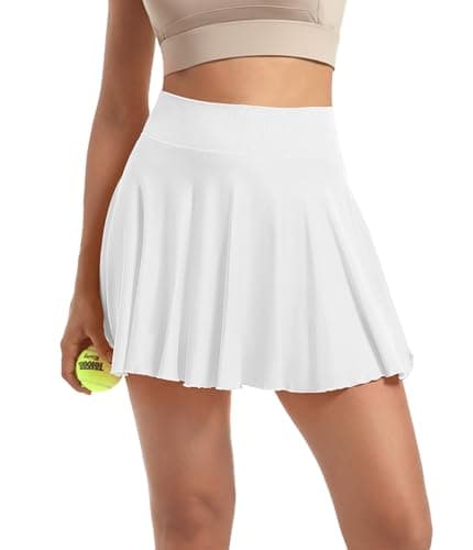 YOAKAKU Pleated Tennis Skater Skirts for Women with Pocket Shorts Flowy Golf Athletic Skort Sports Mini Skirt White - Thumbnail 6