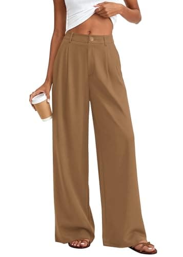 KIRUNDO Dress Pants Women 2026 Summer Polka Dot Palazzo Wide Leg Trousers Flowy Business Casual Slacks for Work with Pockets(Khaki, Small) - Image 1