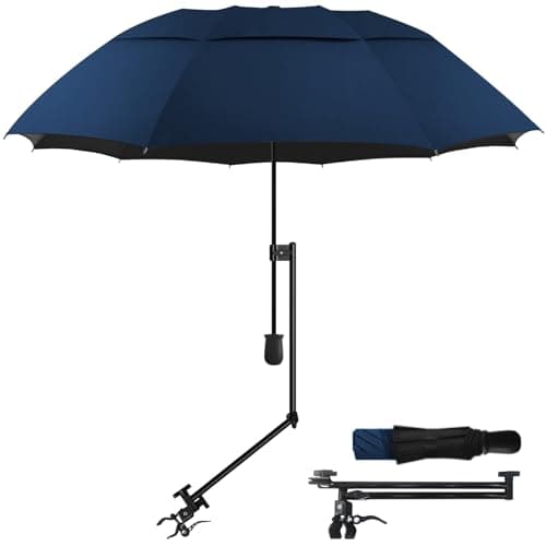 DUOUPA UPF 50 Adjustable Patio Umbrellas,Beach Chair Umbrella with Clamp,Clip on Umbrella suitable for Patio,golf carts,wheelchairs,carts,bleachers,camping and fishing (Blue 53″/Type A) - Image 1