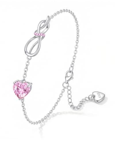 Infinity Heart Birthstone Bracelet for Women: 18K White Gold 925 Sterling Silver Tourmaline Zirconia Charm Chain Bracelet Dainty Jewelry Valentine Anniversary October Birthday Gifts Her Wife - Image 1