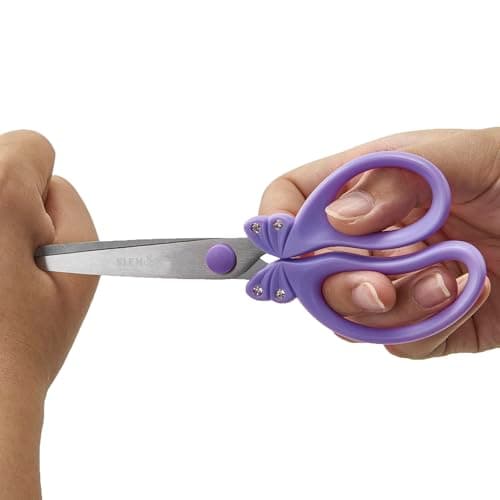 SLEMOON Scissors for Kids Ages 4-8 | Blunt Tip Safety Toddler Scissors, Stainless Steel Blades, ABS Plastic | School Craft Supplies, Art Projects, Pink (Princess Design with Rhinestones) - Thumbnail 5