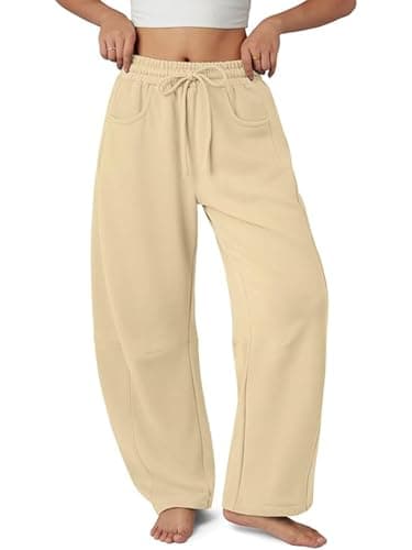 Bellcoco Barrel Sweatpants Women Wide Leg Gym Trousers with Pockets Apricot M - Image 1