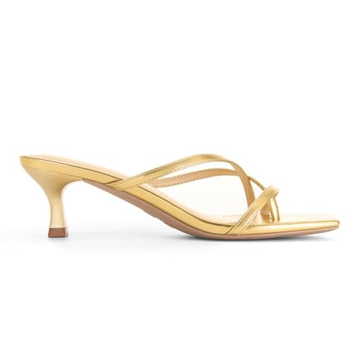 Athlefit Kitten Heels for Women Flip Flops Square Open Toe Strappy Thong Heeled Sandals Sexy Party Wedding Dress Shoes Gold Size 6.5 - Thumbnail 4