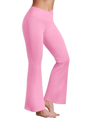 BRXL Flare Leggings for Women V Cross Over High Waisted Wide Leg Yoga Pants Bell Bottom Gym Workout Pants Tummy Control Pink XS - Image 1