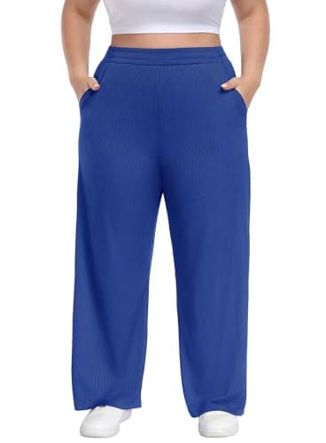Lastshe Plus Size Comfy Lounge Pants for Women Wide Leg Stretchy Knit Pull On Trousers Yoga Style Bottoms,Royal Blue,4X - Image 1