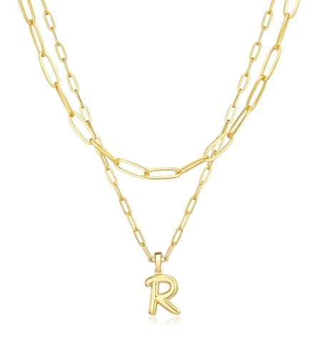 adoyi Gold Heart Initial Necklaces for Women Hers Dainty 14K Gold Plated Heart Layered Letter R Pendant Necklace Stack Jewelry Birthday Valentines Gifts for Women Mom and Wife - Image 1