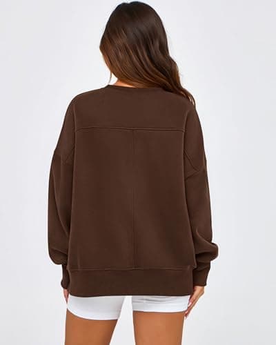 BTFBM Women's Casual Crewneck Sweatshirts 2026 Spring Long Sleeve Side Slit Workout Fleece Pullover Top Fashion Clothing(Coffee, X-Large) - Thumbnail 3