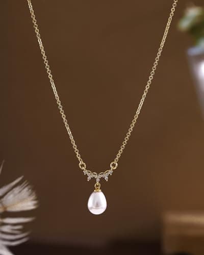 Pearl Necklaces for Women 14k Gold Plated Dainty Pearl Diamond Pendant Necklace Wedding Jewelry Bridal Bridesmaid Gifts for Women - Thumbnail 4