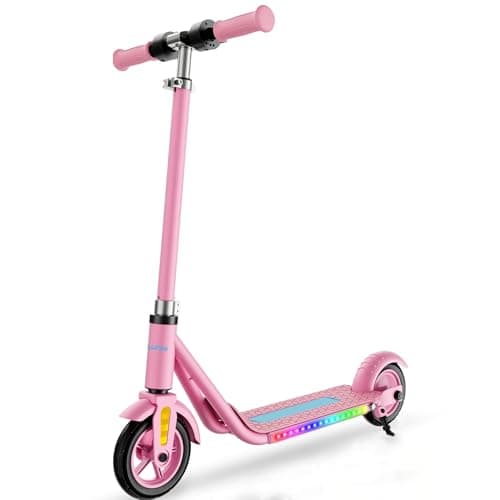 Electric Scooter for Kids Ages 6-12, 150W Hub Motor, Colorful Lights, LED Display, Dual Brake System, 4 Height Adjustable Electric Scooter, Best Gifts for Kids, Pink - Image 1