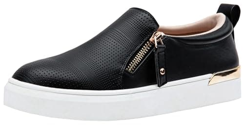 Jeossy Women's Black Slip On Shoes Casual Fashion Sneakers 8010 Arch Support Loafers for Women with Zipper Size 8.5 (DJY8010 blackperf 08.5) - Image 1