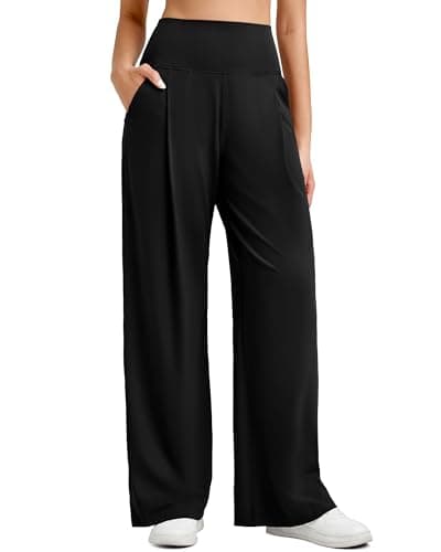 G4Free Wide Leg Pants for Women High Waisted Soft Lightweight Casual Yoga Pants with Pockets Pleated Loose Lounge Comfy Work Dressy Trousers(Black,S,30") - Image 1