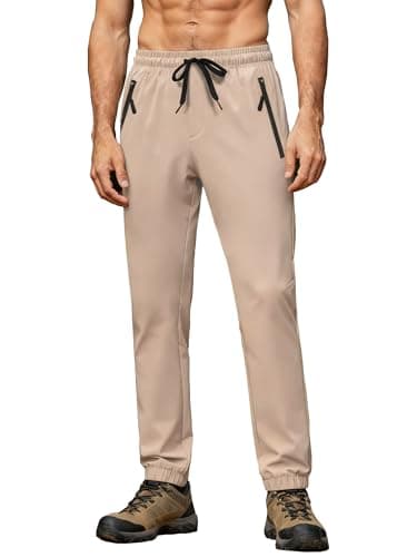 Mens Hiking Pants Sweatpants Joggers with Zipper Pockets Waterproof Quick Dry Lightweight UPF 50+ Cargo Elastic Waist Drawstring Casual Work Athletic Workout Khaki XL - Thumbnail 3
