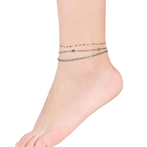 hoduar Ankle Bracelet for Women, Stainless Steel Anklets Set 8.2"+2" Adjustable Waterproof Foot Chain Jewelry Gift - Thumbnail 6