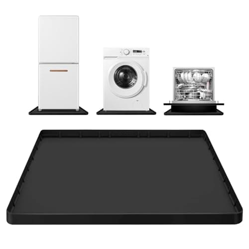Large Thickened Washing Machine Mat 30" x 28" Silicone Under Washer and Dryer Drain Pan Drip Tray Floor Protector Non-Slip Flexible Soft Mat Waterproof Raised Edge 0.98'' Black - Image 1