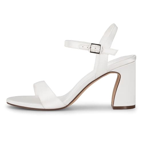 XMWEALTHY White Chunky High Heels for Women 3-Inch Comfortable Open Toe Wedding Bridal Heels Ankle Strap Summer Dressy Party Heeled Sandals Size 6 - Thumbnail 2