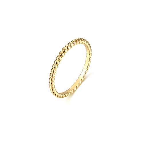 Valloey Rover 14K Gold Thin Beaded Rings, Full Bead Sterling Twisted Rope Wedding Band Stacking Ring for Women - Image 1