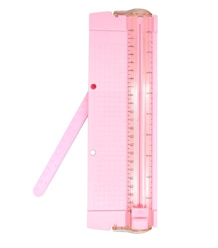 Portable Paper Cutter with Security Aluminum Alloy Blade and Foldable Ruler,Small Paper Trimmer forLabel,Coupon,Cardstock Paper,Christmas and Birthday Gifts(Pink,10.6in) - Image 1