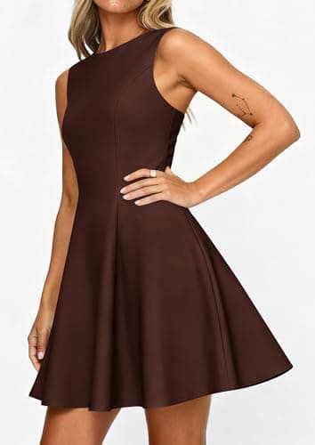 PRETTYGARDEN Cocktail Dresses for Women 2026 Summer Formal Boat Neck A Line Spring Elegant Graduation Party Mini Dress (Brown,Medium) - Thumbnail 4