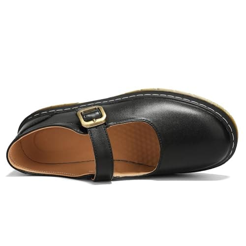 Azimaey Women's Mary Jane Flats Classic Comfort Slip-On Shoes - Breathable Lightweight Casual Dress Shoes for Women, Closed Toe Walking Shoes Fashion Cute & Everyday Comfort Black,7.5 US - Thumbnail 6