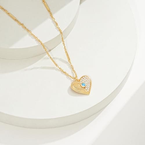 BENEIGE Gold Necklace for Women 14K Gold Plated CZ Heart Pendant Necklace Adjustable Chain Choker Charm Necklaces Jewelry Gifts - Thumbnail 6