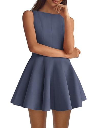 BTFBM Summer Dresses for Women 2026 Elegant Classy Formal A Line Sleeveless Party Cocktail Mini Dress Fashion Clothing(Grey Blue, X-Large) - Image 1