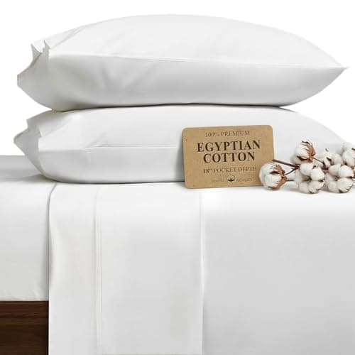 HYPREST 100% Egyptian Cotton Sheets Full Size - Deep Pocket Full Size Sheets Set 18 Inch, Soft & Crisp Bed Sheets Set, Durable Cooling Luxury Hotel Bedding, Oeko-TEX Certified, White - Image 1