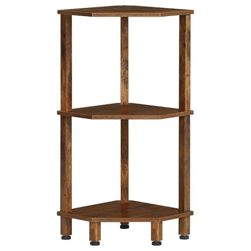 YUFAM 3-Tier Corner Shelf with Sturdy 5-Leg Base, 28in Tall Narrow Bookcase for Small Spaces, Wooden Plant Display Shelf, Thin Bookshelf for Living Room, Bedroom, Office, Brown - Image 1