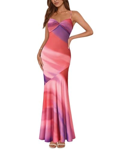 BTFBM Summer Dresses for Women 2026 Spaghetti Straps Sundress Twist Knot Mesh Mermaid Wedding Guest Dress Beach Vacation(Print Multicolour, Small) - Image 1