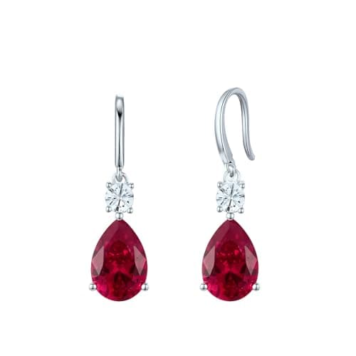 Teardrop Dangle Drop Earrings -925 Sterling Silver Birthstone Earring Jewelry Birthday Gifts for Women,Girlfriend,Wife,Mom - Graduation, Friendship,Birthday, Anniversary (07 - Ruby) - Image 1