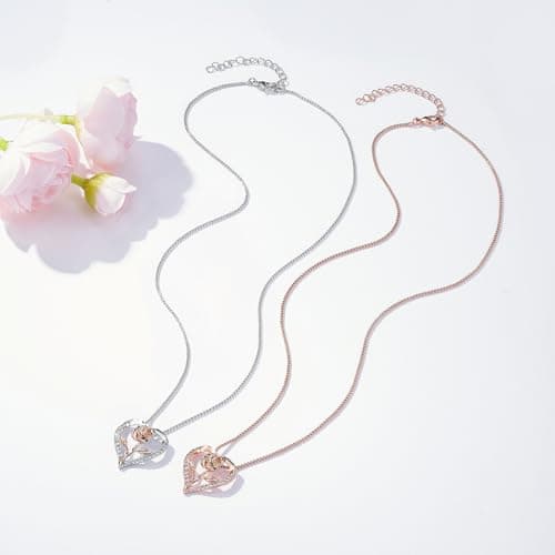 Lyniuoy Rose Heart Necklaces for Women 18K Gold Plated Pendant Necklaces for Women Luxury Women's Romantic Jewelry Gifts for Anniversary Mother's Day Valentine's Day Christmas, Two-tone - Thumbnail 3