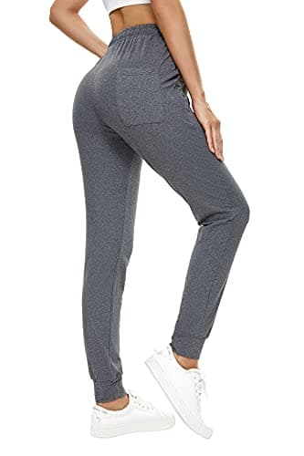 BATHRINS Women Tapered Joggers with Pockets – Casual Yoga High Waist Sweatpants Heather Charcoal - Thumbnail 3