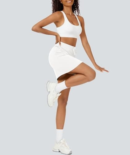 Casly Lamiit Womens Athletic Skort High Waisted Casual Drawstring Lounge Workout Sweat Skirts Trendy Comfy Mini White Tennis Skirt L - Thumbnail 6
