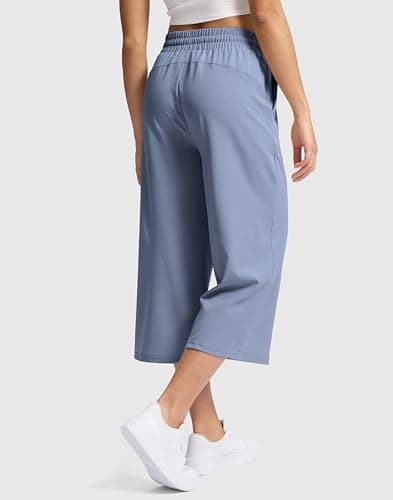 Soothfeel Women's Capri Pants Loose High Waisted Wide Leg Lightweight Travel Hiking Pants for Women Casual Summer with Pocket Dusty Blue S - Thumbnail 3