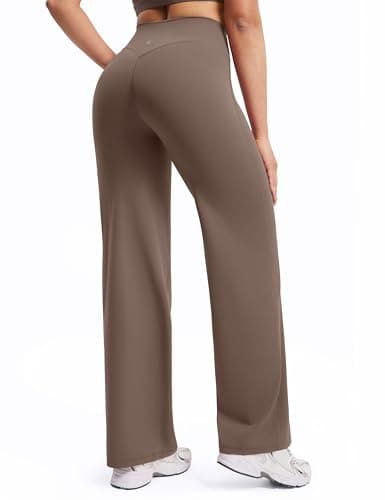 ENERBLOOM Women's Straight Workout Leggings Wide Leg Yoga Pants High Waist Stretch Bottoms Casual Sweatpants 29" Coffee X-Large - Image 1