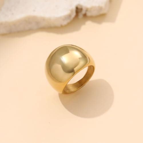 Sistble Chunky Gold Rings Gifts for Women 14K Gold Plated Statement Rings Stackable Dome Thumb Pinky Gold Rings Size 7 Jewelry Birthday Anniversary Christmas Stocking Stuffers for Women teens - Thumbnail 5