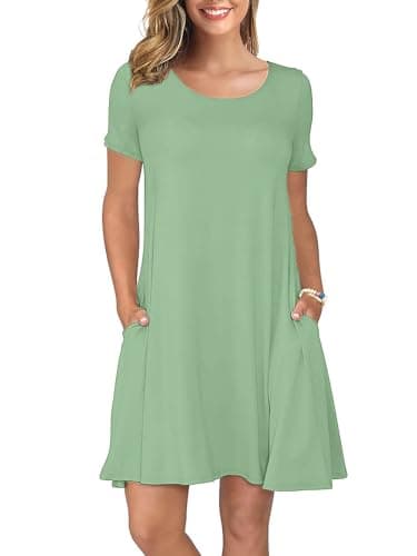 KORSIS Summer Dress for Women Mint Green XL Casual T-Shirt Short Sleeve Dresses Swing Flowy Beach Vacation Sundress with Pockets - Image 1