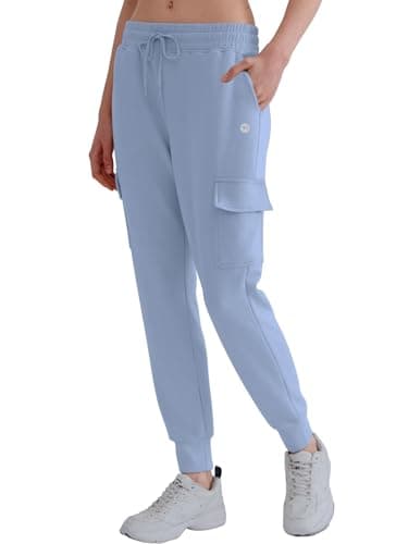 DITOK Women's Cargo Jogger Sweatpants, Soft Smooth Lightweight Tapered Athletic Lounge Pants with Pockets for Hiking, Casual - Grey Blue - Image 1