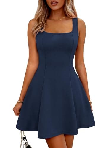 ANRABESS Women Summer Sleeveless Square Neck Cocktail Dress 2026 A-Line Casual Formal Beach Vacation Party Mini Dress Navy Blue X-Large - Image 1