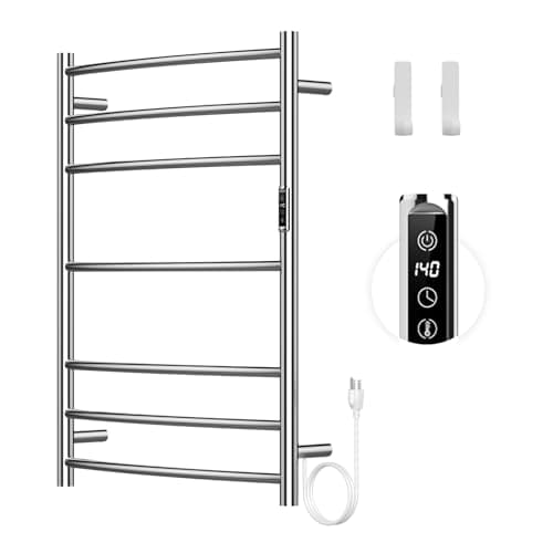 DOKKOME Towel Warmer Rack, 7 Bars Wall Mounted Towel Heater Towel Warmer with Timer and LED Indicator for Bathroom Hard-Wired/Plug-in Towel Drying Rack (7 Bars-Polished)