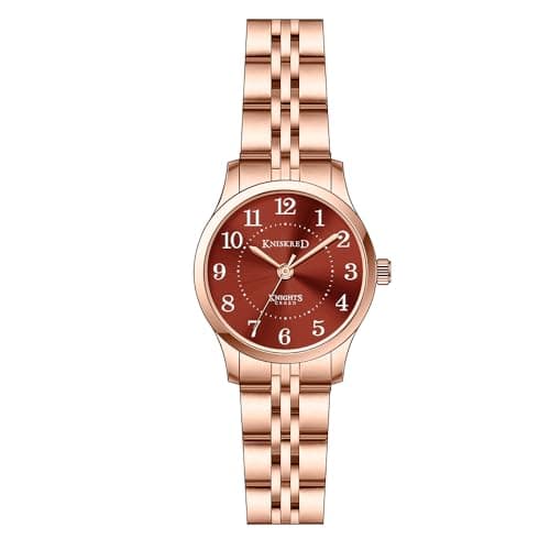 KNISKRED Easy Reader Watch for Women with Solid Stainless Steel Band Ladies Dress Watch Water Resistant (Rosegold Brown) - Image 1