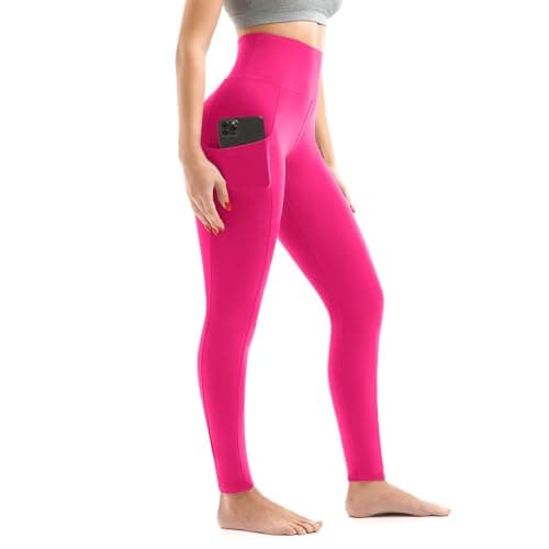 Walifrey Leggings with Pockets for Women, High Waisted Buttery Soft Womens Leggings for Gym Yoga Workout (Pink LXL) - Image 1